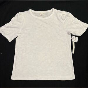 Caslon White Puff Sleeve Slub Tee - Size Small